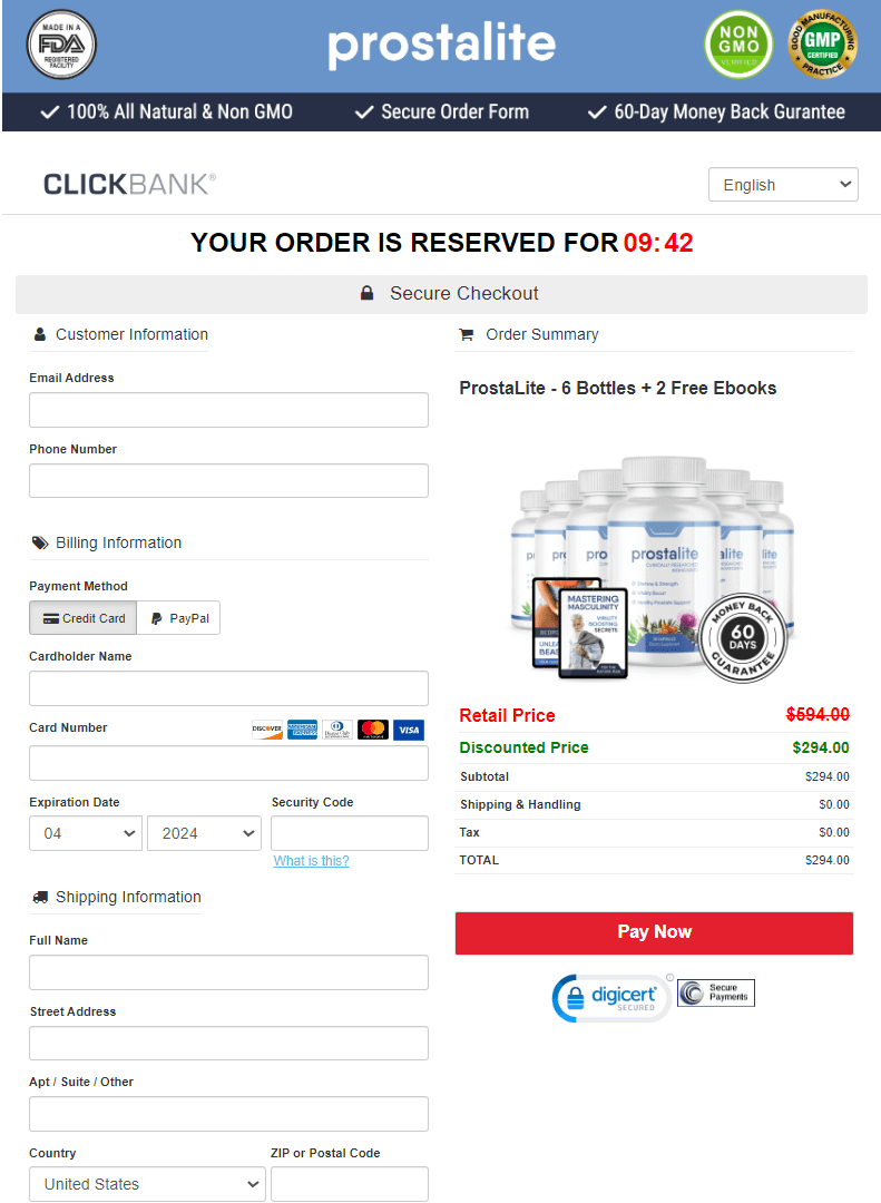 ProstaLite order page